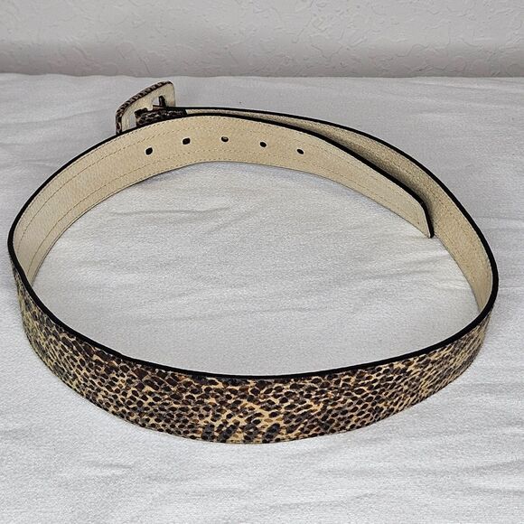 AK Anne‎ Klein Wide Leather Belt Leopard Print Faux Snakeskin Textured Medium - Picture 2 of 5